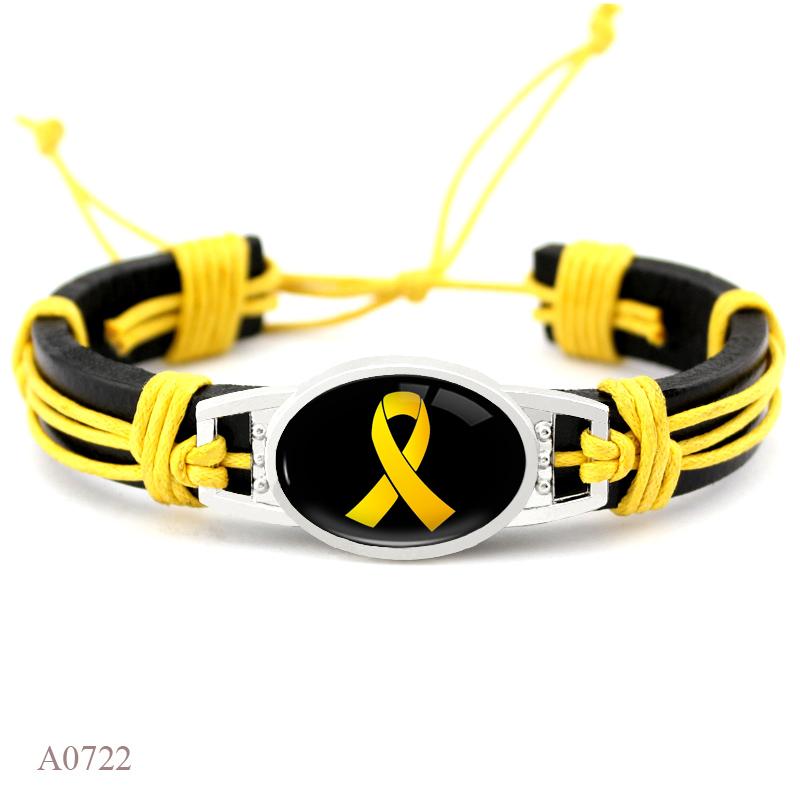 Kämpferin, Kriegerin, Heilung, Brustkrebs im Kindesalter, Bewusstsein für Autismus, Hoffnung, Schleifenanhänger, verstellbares Armband aus echtem Leder Adjustable&Leather Bracelet yellow