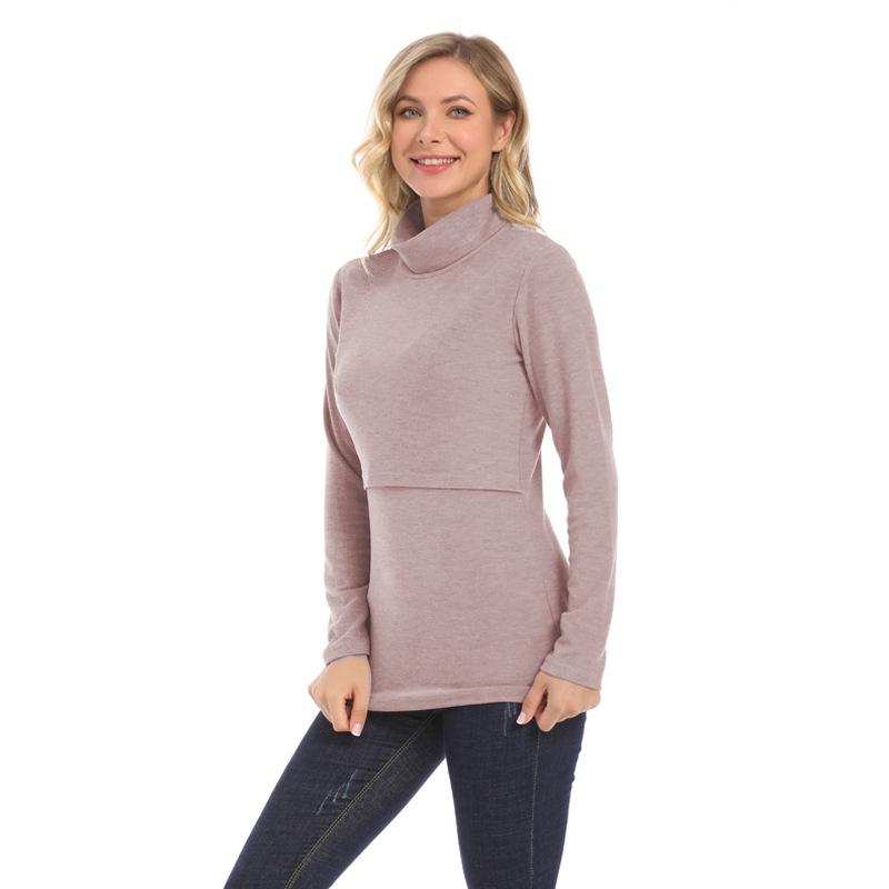 

High Neck Slimming Nursing Top - Trendy, Elastic, and Warm Winter Maternity Base Layer XXL рожевий колір золота