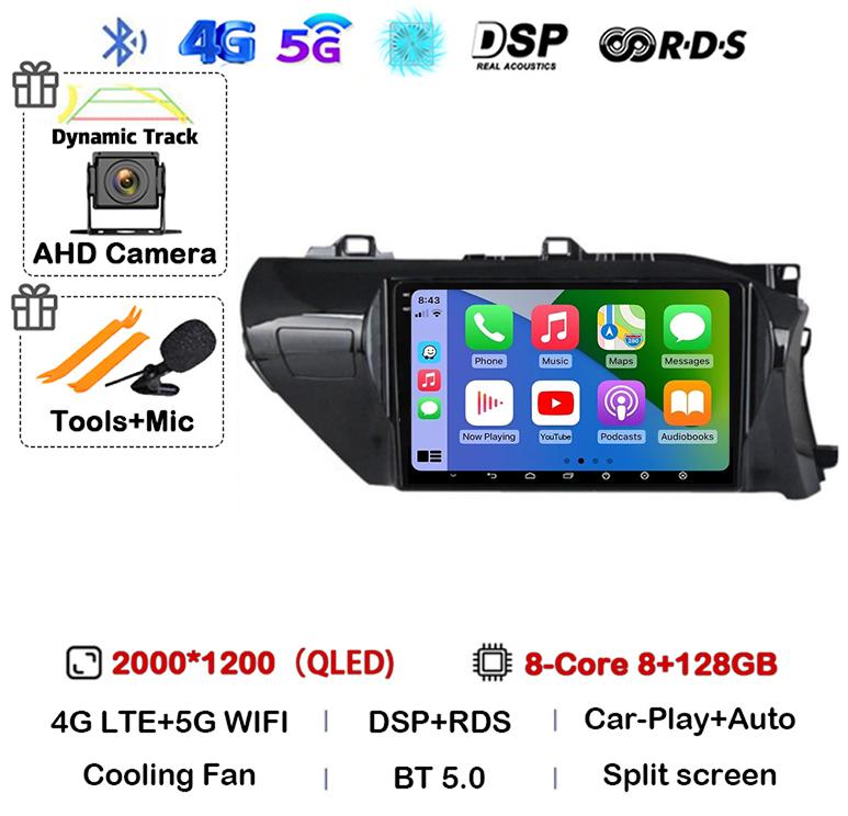 Android 14 Carplay Auto WIFI Car Radio For Toyota HILUX REVO VIGO IMV 2016  2017 2018 2019 2020 RHD GPS Multimedia Player Stereo