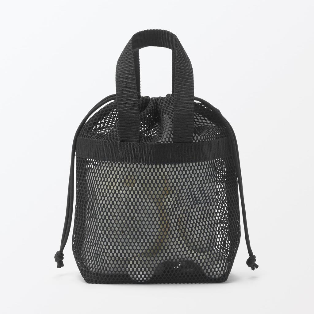 MUJI 3D Mesh Handled Drawstring Bag S 84920738 Black 23×8×23cm