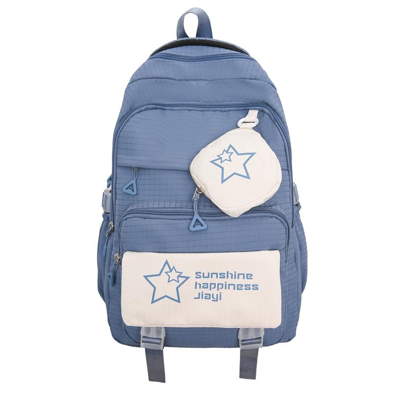 

Звездный принт школьный рюкзак женский цветной блок большой емкости рюкзак для путешествий на работу с кошельком для монет синий