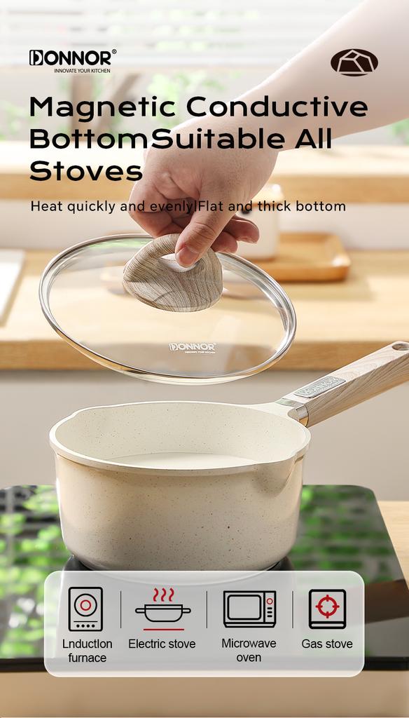 Donnor Milk Pot Non Stick Ceramic Glaze Baby Compliment Food Pot Porridge Saucepan Sauce Pot with Lid for Gas Induction Cooker