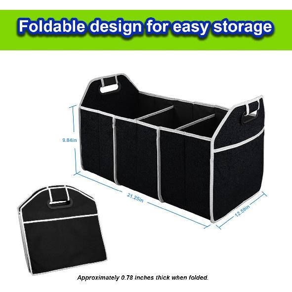 Car Trunk Organizer, Portable Foldable Waterproof Auto Storage Bag With 3 Compartments, Collapsible Cargo Trunk Groceries Organizer, Car Accessories