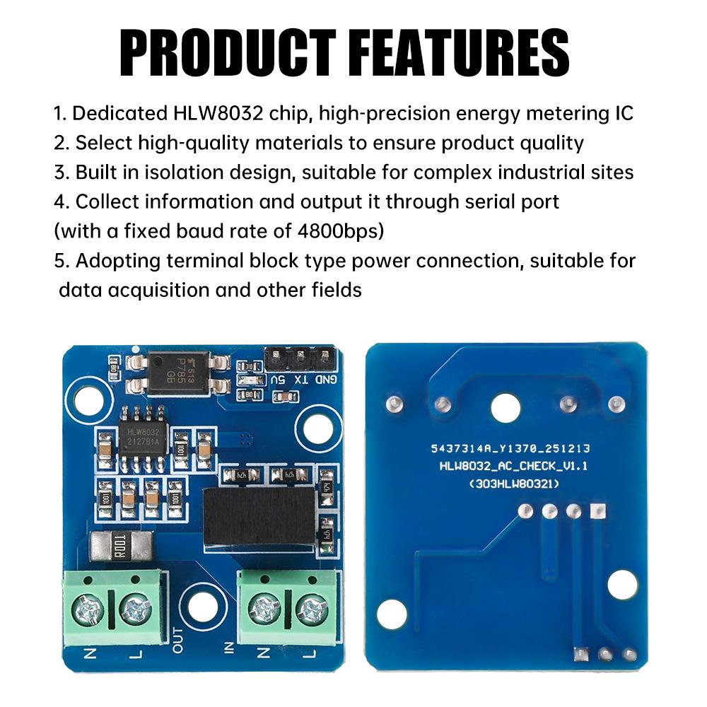 HLW8032 AC Voltage Current Collector Module UART Serial Port High Precision Energy Isolated 4800bps for Data Acquisition
