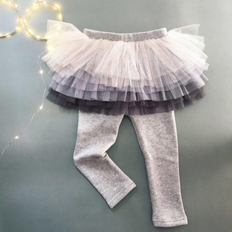 

Леггинсы для девочек, многослойная сетчатая юбка, зимние теплые узкие брюки, От 2 до 8 лет, 15 лет 9