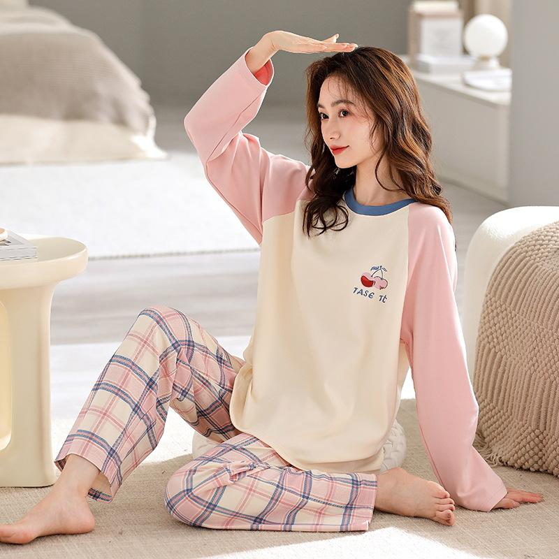 

Пижамный комплект для молодежи, стиль, длинный рукав, хлопковая женская пижама, осенние и весенние хлопковые куртки, домашняя женская пижама M
