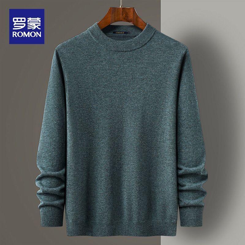 ROMON Men's Classic Thickened Wool Cashmere Pullover Sweater