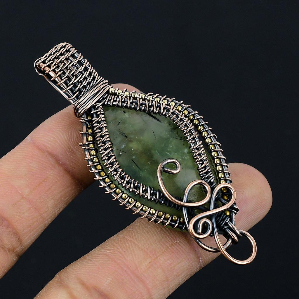 Prehnite Jewelry, 999 Copper Wire Wrapped Pendant Handmade Gemstone Jewelry, Gifts For Wife Brand New Pendant
