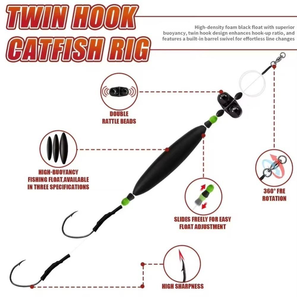 Pre-Tied Catfish Float Rig Double Hook Fishing Float Rig Reliable Bottom Fishing Rig Carp Fishing