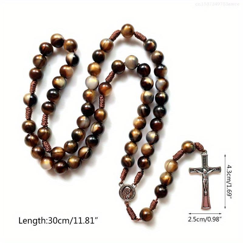 Vintage Rosary Catholic Prayer Beads Necklace Christ Jesus for Cross Pendant Necklace Beaded Religious Jewelry Gift F0T6