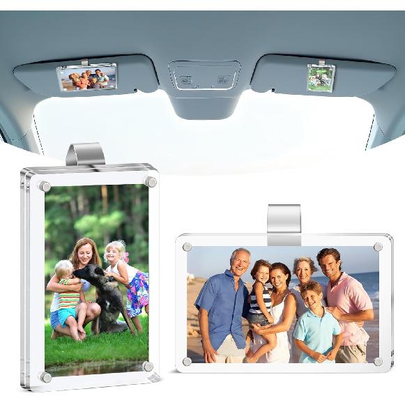 2 Pcs Car Picture Holder For Sun Visor, 2.4×3.5 Inch Acrylic Magnetic Visor Photo Clip For Car, Car Sunshade Photo Frame, Display Your Precious