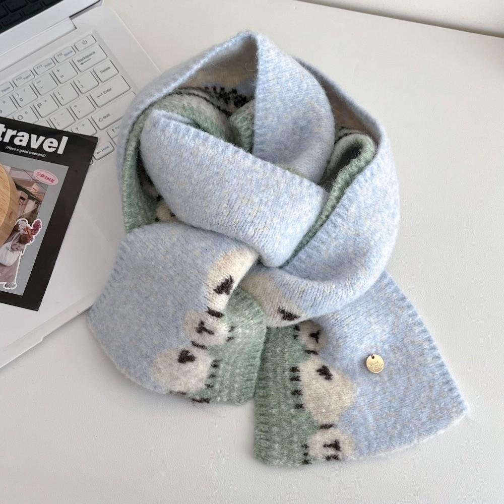Soft Knitted Scarf Cute Sheep Printed Neck Warmer Fashion Warm Shawl for Women