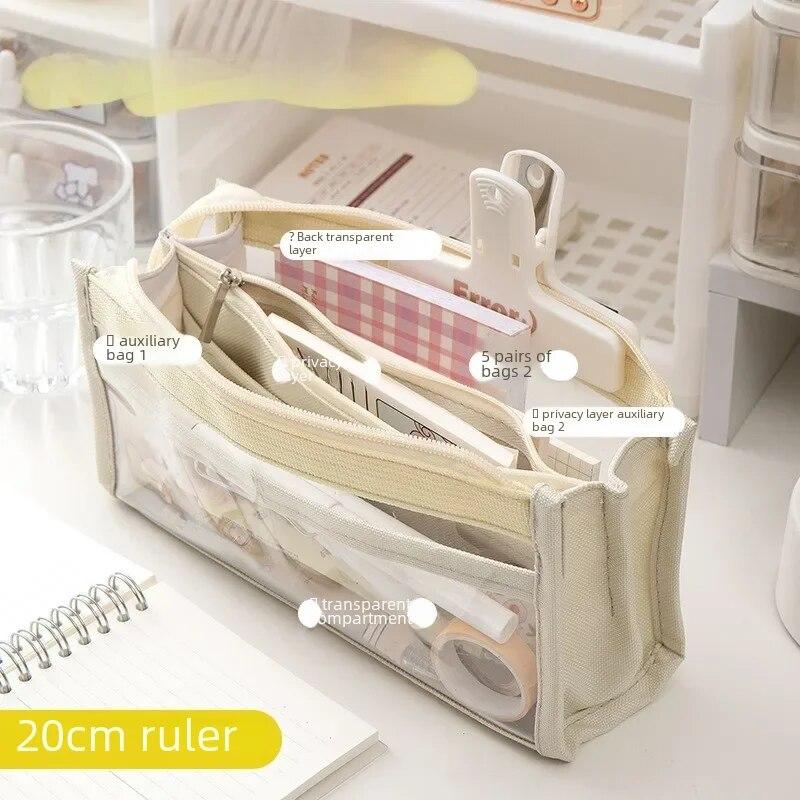 Large Capacity Transparent Pencil Case Student Fashion Internet Celebrity Style Stationery Bag Japanese Style School Supplies