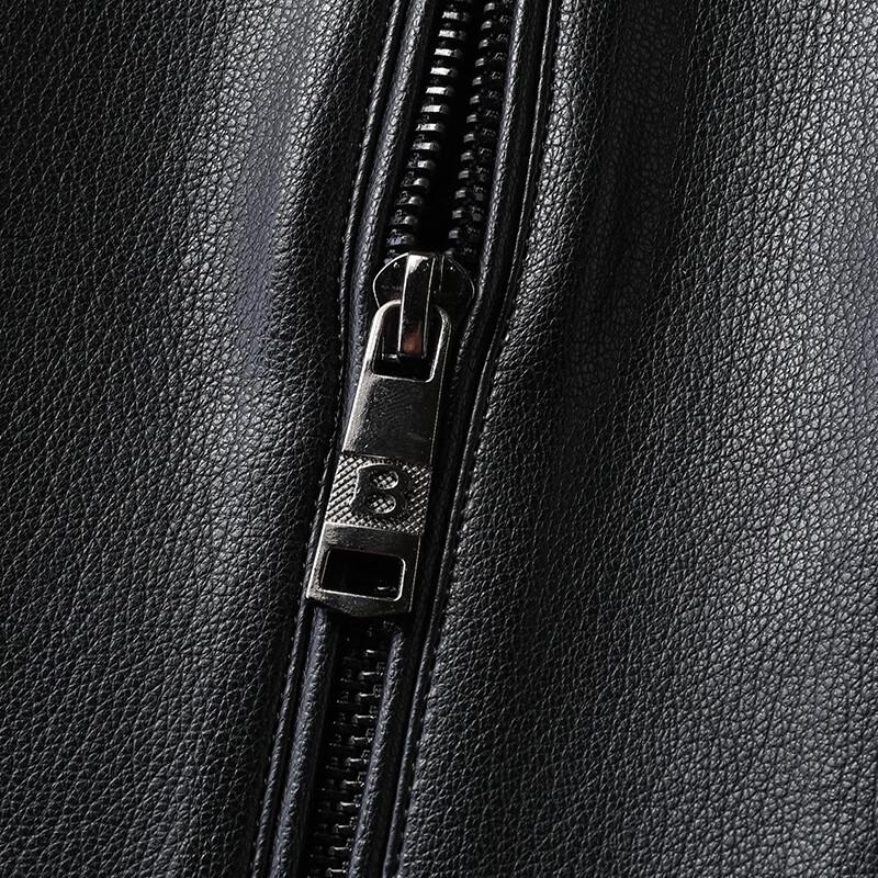 Men's Plus Size Fleece-Lined Stand Collar PU Leather Jacket