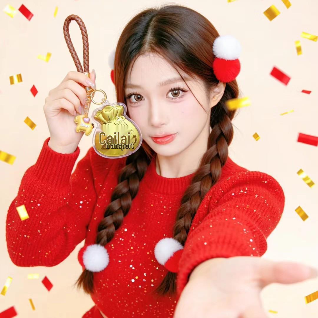 Golden Lucky Bag Keychain: Cute Cartoon Mobile Charm & Phone Lanyard Accessory. Includes Gold