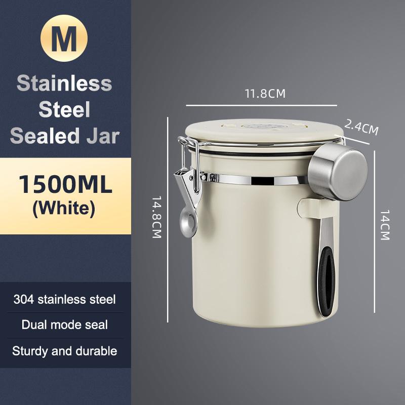 1.2 1.5 1.8L Coffee Bean Jar Airtight Canister Sealed Stainless Steel With Spoon One Way Valve Cannister Coffee Storage Kitchen