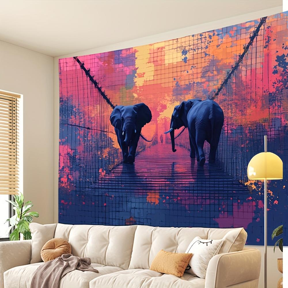 Elephant Bridge Deck Theme Digital Printing Polyester Wall Hanging Tapestry Decorative Living Room Bedrooms Background Gift