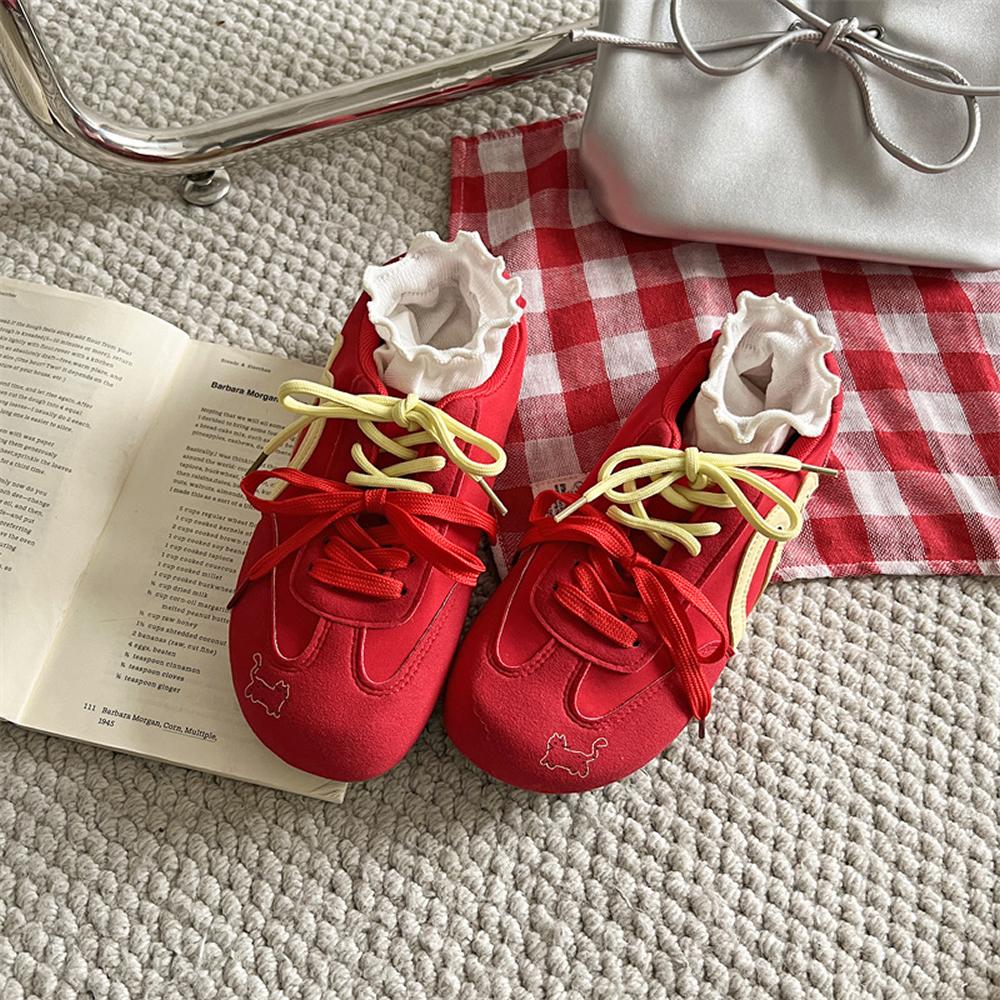 

Красные Ретро Женские Туфли Deqin Весна Лето Новые Все-Сочетаемые Искусственная Замша Повседневная Спортивная Обувь На Шнуровке Обувь Аган Резиновая Подошва 41 красный