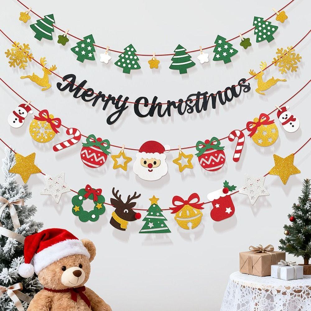 Felt Christmas Banner Elk Design Santa Design Felt Christmas Banner Red Green Hanging Ornament Hanging Bunting Outdoor Decor
