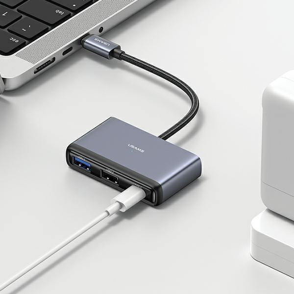 Usams Adapter Hub 4W1 2Xusb 2.0/Usb 3.0/Usb-C Szary/Dark Grey Sj627Hub01 (Us-Sj627)