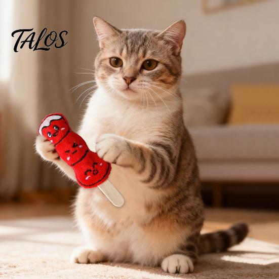 Fun Cartoon Food Cat Toy Plush Chew Toy, Sugarcoated Haws Stick Design, Kitten Teething Anxiety Relief for Cats Stuffed Indoor Biting, Boredom Relief,