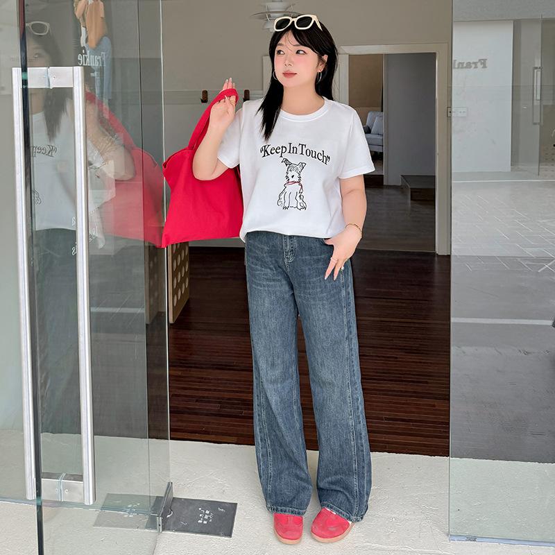 Simple commuter pullover round neck embroidered T-shirt women's spring new fat mm loose meat top 142081