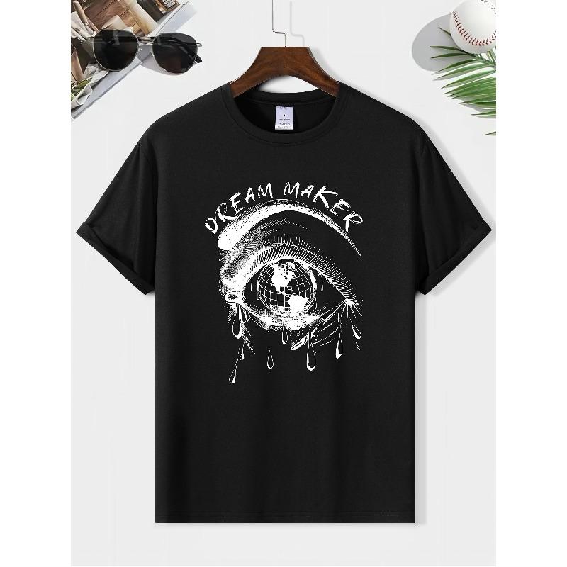 

Fashion Tearful Eye DREAM MAKER Graphic Print, Men s Casual Round Neck Short Sleeve T-shirt, Versatile Outdoor Comfy Top For Summer 4XL