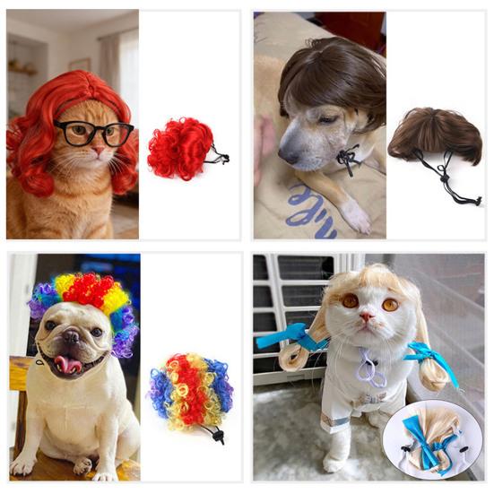 1 Set Cat Wig And Glasses Funny Pet Costume Adjustable Pet Wig Big Hair Photo Prop Outfit for Cats And Small Dogs Holiday Party Cosplay
