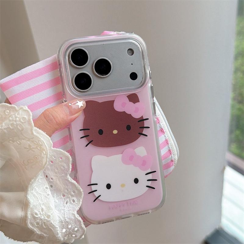 

Girly Heart Cat Cartoon iPhone 17, 16 Pro Max/15/14 Case - Black & White Design iPhone 14 Pro