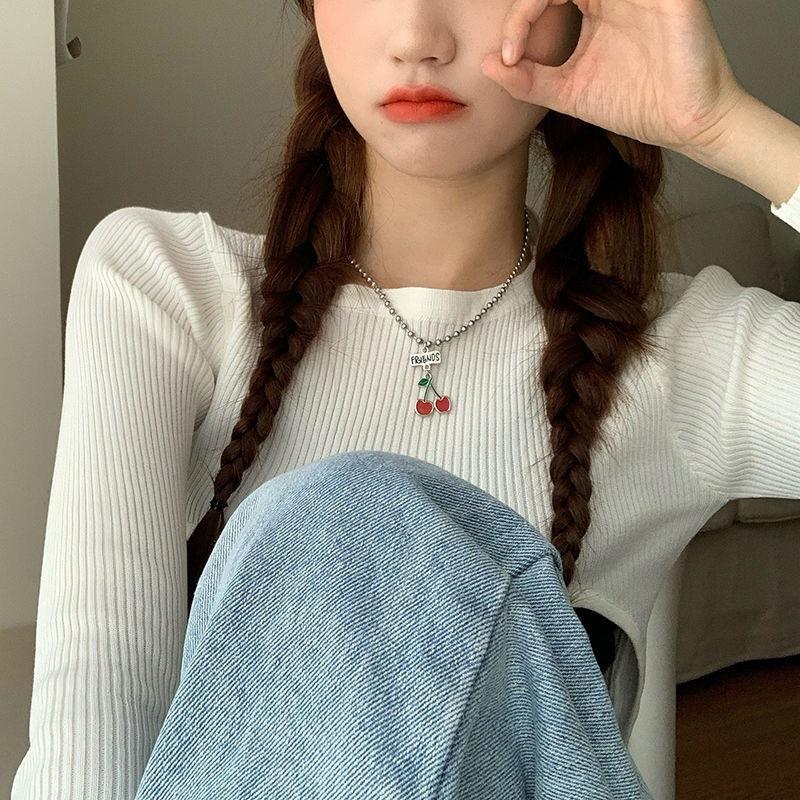 Ожерелье с вишней r тренд интернет-знаменитость простой темперамент подвеска ins круглая бусина цепочка на ключицу