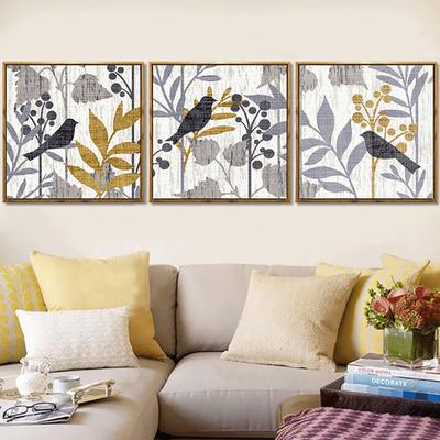 Home Wall Triptych Pictures Rural Landscape Bird Leaves Cartoon Canvas Painting Bedroom Studio Study Decor Modern Arts