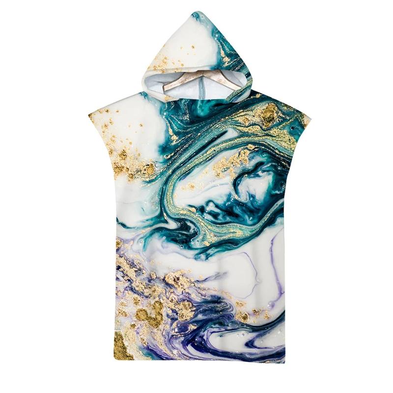 Microfiber Marble Printed Hooded Beach Towel for Boys Girls Adults Soft Quick Dry Swimming Pool Poncho Bath Towel Cloak Bathrobe