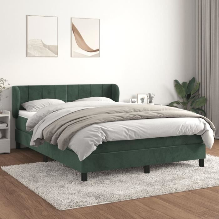 3127496 vidaXL Lit à sommier tapissier et matelas Vert foncé 140x200cm Velours