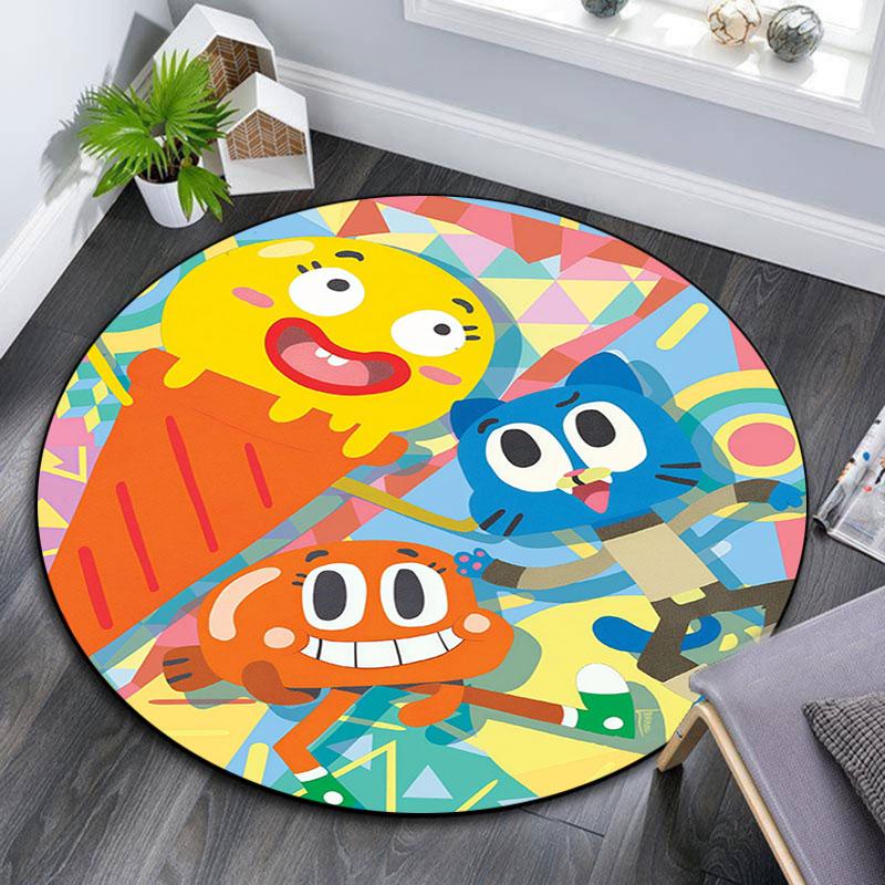 Tappeto rotondo con motivo The Amazing World of Gumball, Tappeto per Soggiorno Camera da Letto Sala Giochi, Tappetino Antiscivolo, Regali per le Feste e Regali di Compleanno.