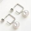 Korean Style Elegant Sterling Silver Pearl Geometric Dangle Earrings