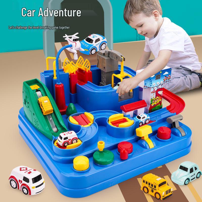 Adventure Boy's Cross-Border Car Challenge: Educational Track & Train Parking Lot Toy