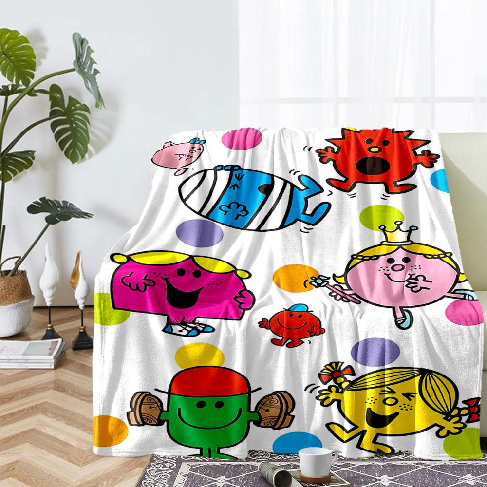 Mr. Men and Little Miss Theme Printed Blanket - Perfect for Couch, Bed, Travel & Outdoor Use | Machine Washable, Cozy & Durable.