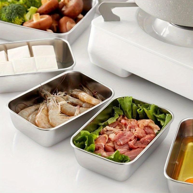 2 teile/satz Edelstahl Lebensmittel Lagerung Tabletts Rechteck Wurst Nudeln Obst Gericht mit Abdeckung Home Küche Organisatoren FoodContainer