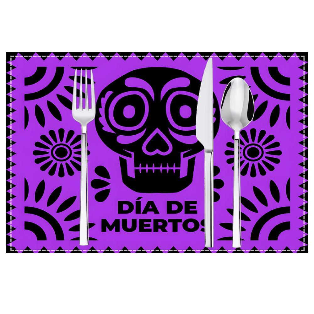 

4/6/8pcs Mexican Day of The Dead Colorful Style Linen Placemat Skull Design Heat Resistant Placemat for Restaurant Dining Decor 4Pcs-30X45cm(12X18in