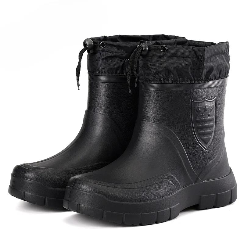 Fashion Rain boots for men Women's winter warm snow boots cotton Rain shoes waterproof rain boots mid-tube botas de lluvia para hombre