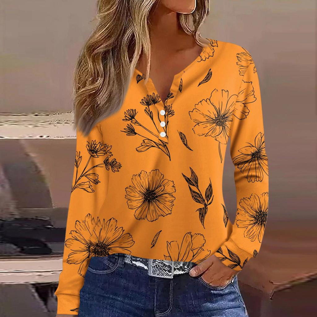 T-skjorte for kvinner T-skjorte med lange ermer Daglig helgmote Basic V-hals vanlig topp