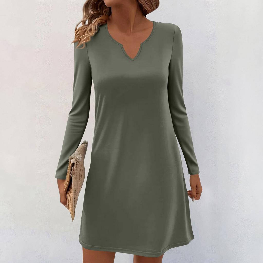 Dame Langermet Casual Midikjoler V-Hals Print Casual Kjole