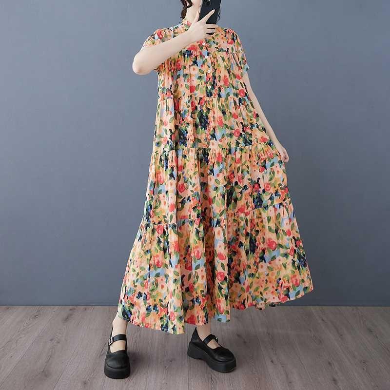 2025 Summer New Women Loose Large Size Fashion Printing Slim Long Big Swing Skirt