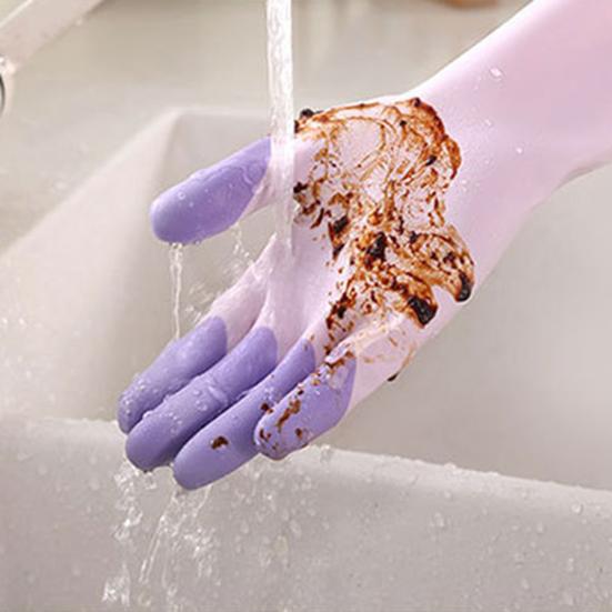 1 Pair Housework Gloves Long-Sleeved Latex Waterproof Cleaning Gloves Tear-Resistant Dishwashing Laundry Dish Gloves