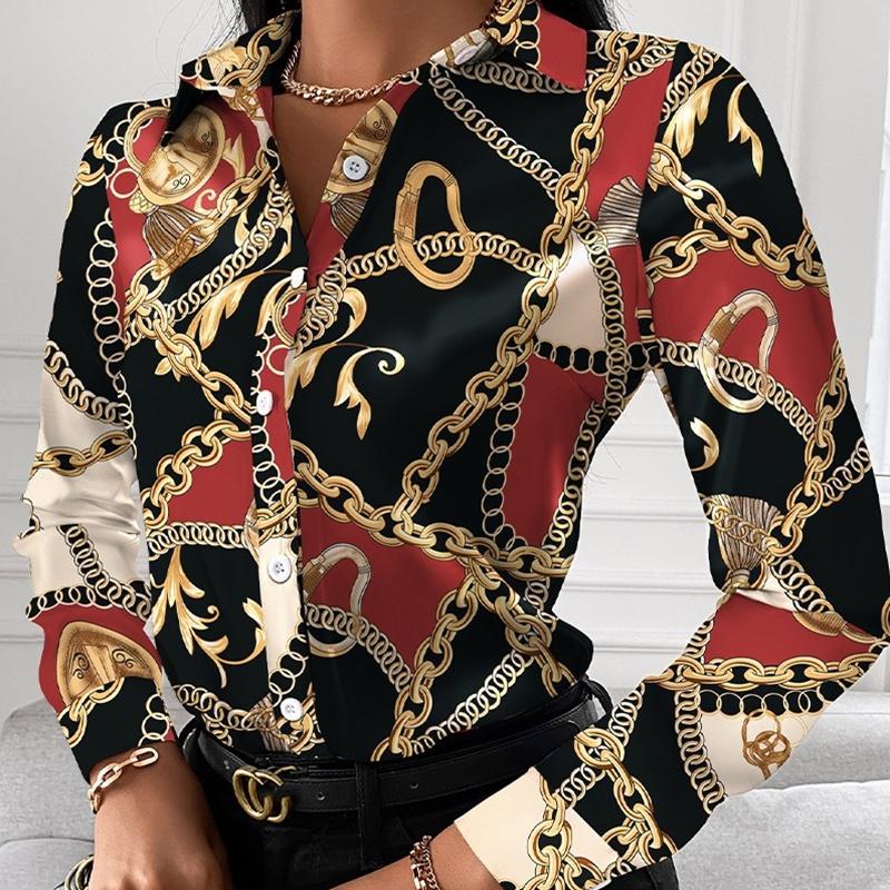Cardigan chemise à manches longues pour femmes, imprimé géométrique, simple boutonnage, printemps et automne