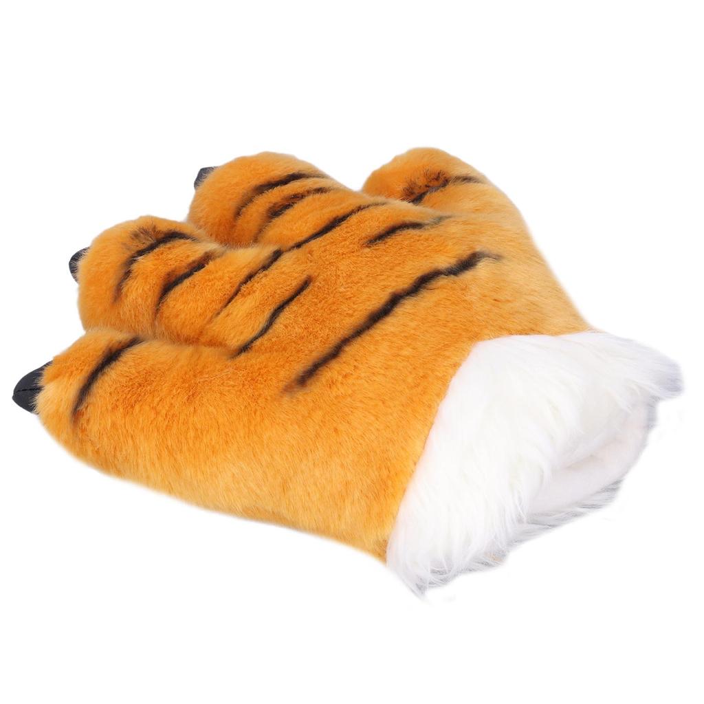 Simulation Animal Claw Gloves Cute Tiger Claw Plush Gloves Werewolf Costume GlovesYellow
