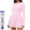 Womens Long Sleeve Mock Neck A-Line Dress With Built-in Shorts Tennis Running Gym Dance Sports