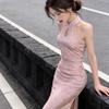 New Chinese-style Improved Cheongsam Printed Sleeveless Dress, Femininity, High-end Sense, Slim-fitting, Split-ended Hip-wrapped Long Dress, Polyester
