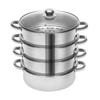 5 Tier Stainless Steel Steamer Cooker Steam Pot Kitchen Food Cooking Glass Lid DIY Placement for Steaming and Cooking Fish