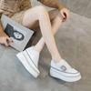 Fashion 8cm Women Genuine Leather Sneakers Platform Pumps White Black Wedge Hidden Heel Hook Spring Autumn Bling Shoe Winter Ankle Boots